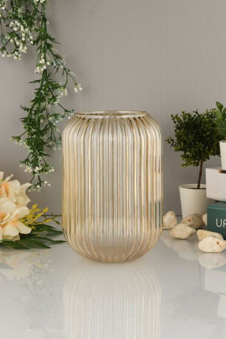 Aberto Design Jarrón de Vidrio Dorado Line D20B